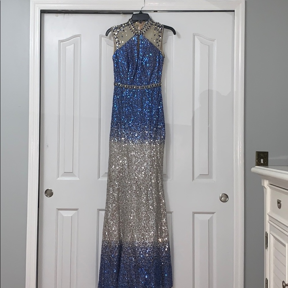 Silver and Blue Sequin Gown